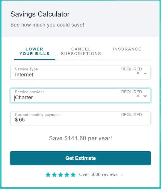 Billshark savings calculator