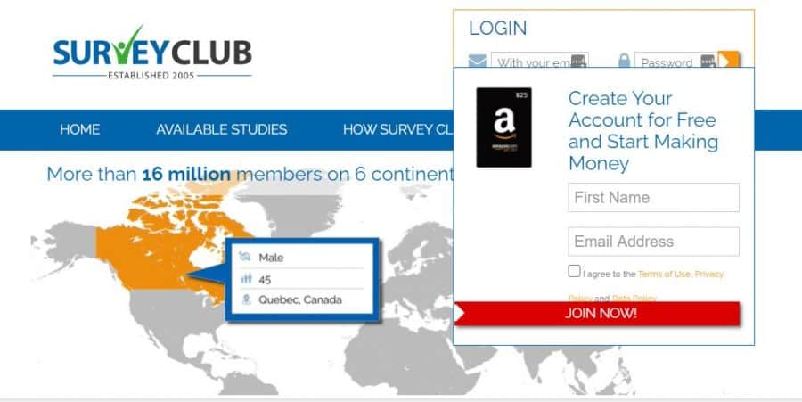 Captura de pantalla del Survey Club