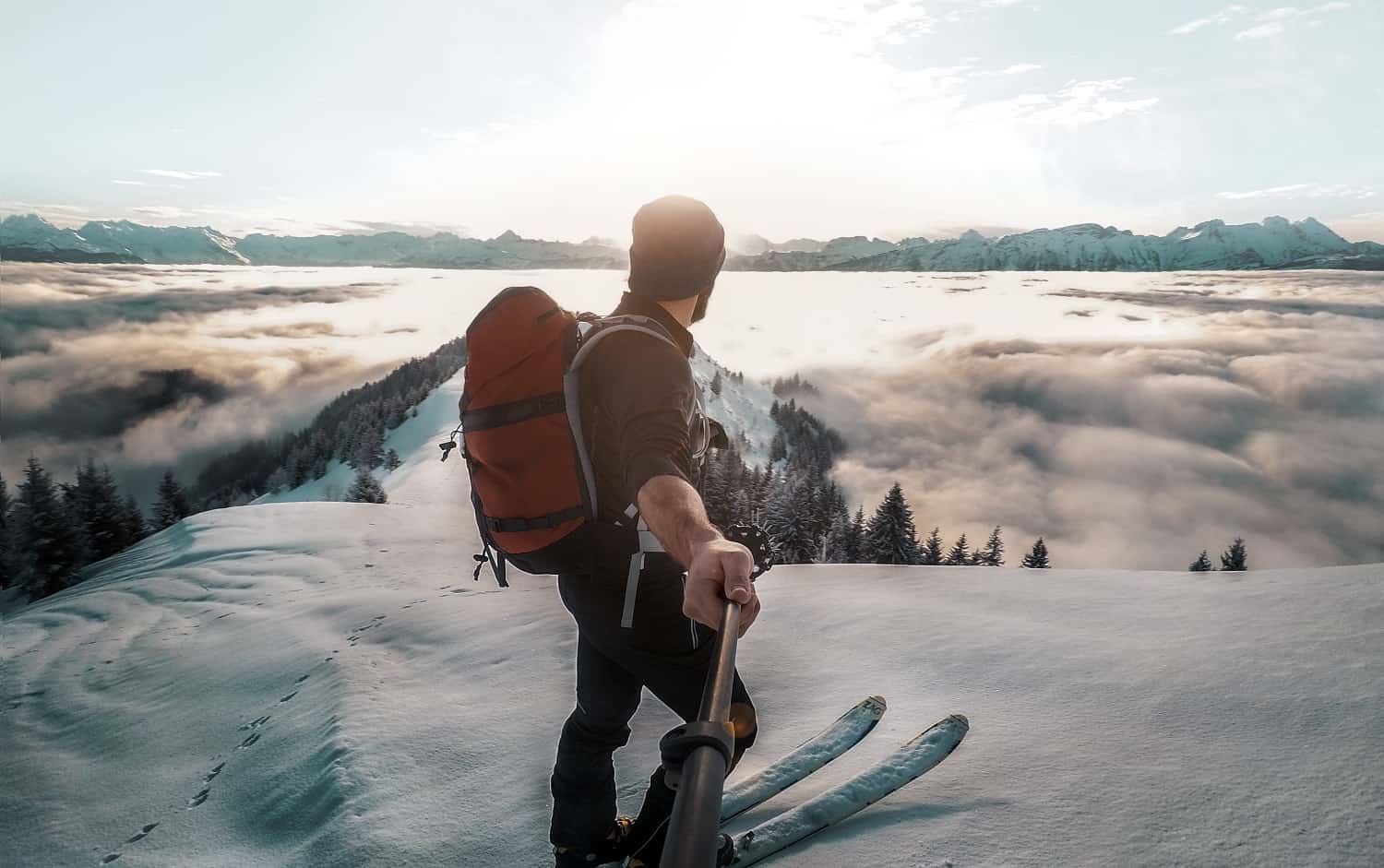 travel blogger selfie on mountain