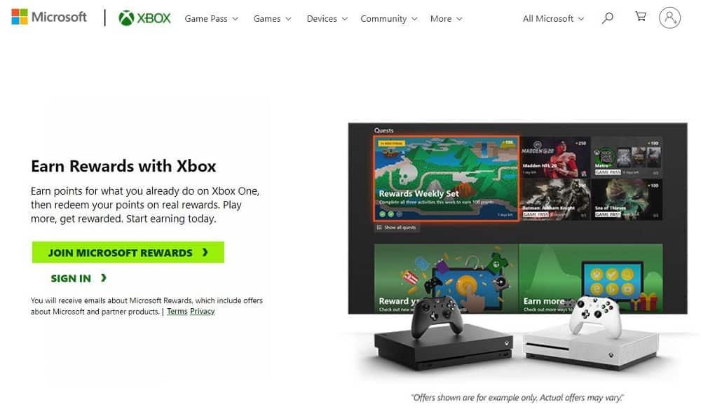Captura de pantalla de Xbox Rewards