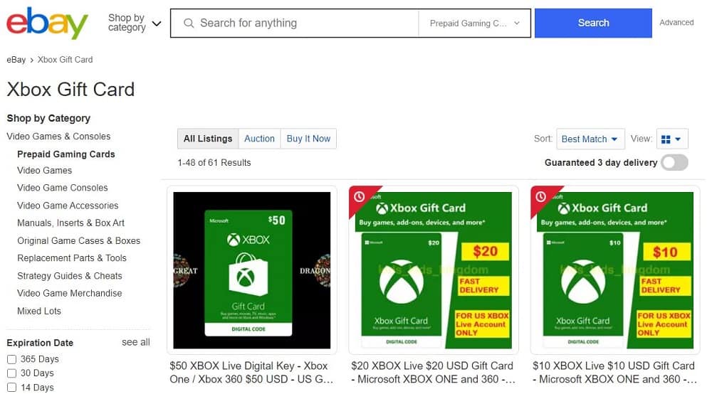  Xbox presentkort på Ebay