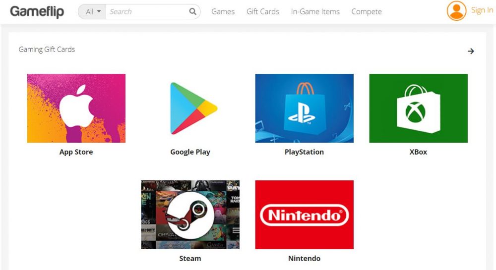 Gameflip上のゲームギフトカード