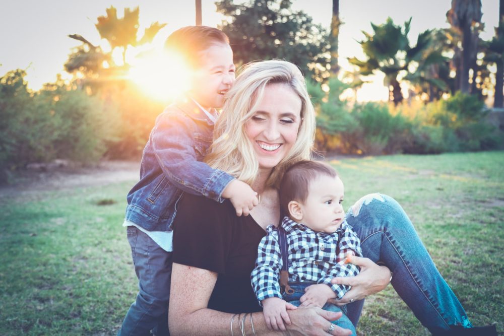 busy mom with two kids