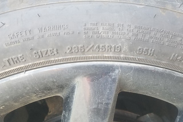 Tire size engraved on tire