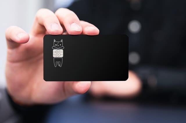 Hanging cat Cash App card design on black