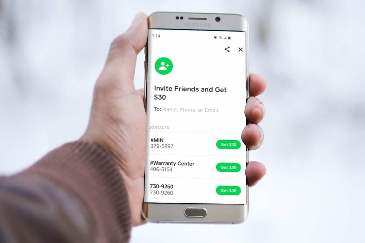 Screen to invite friends on Cash App