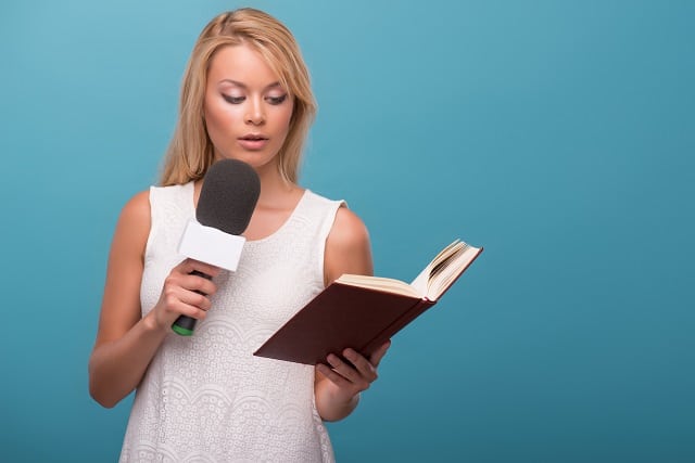Woman getting paid to read books aloud