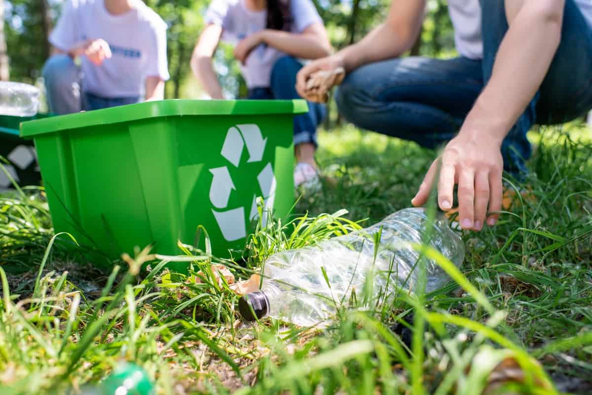 people collecting bottles to recycle