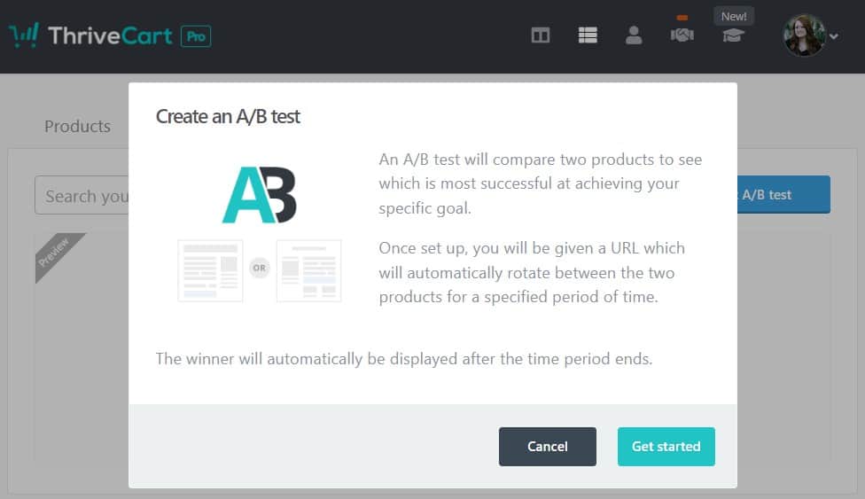 Screenshot of A/B Testing in ThriveCart