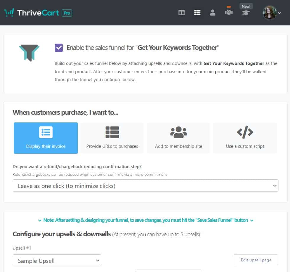 Screenshot of setting up ThriveCart funnel