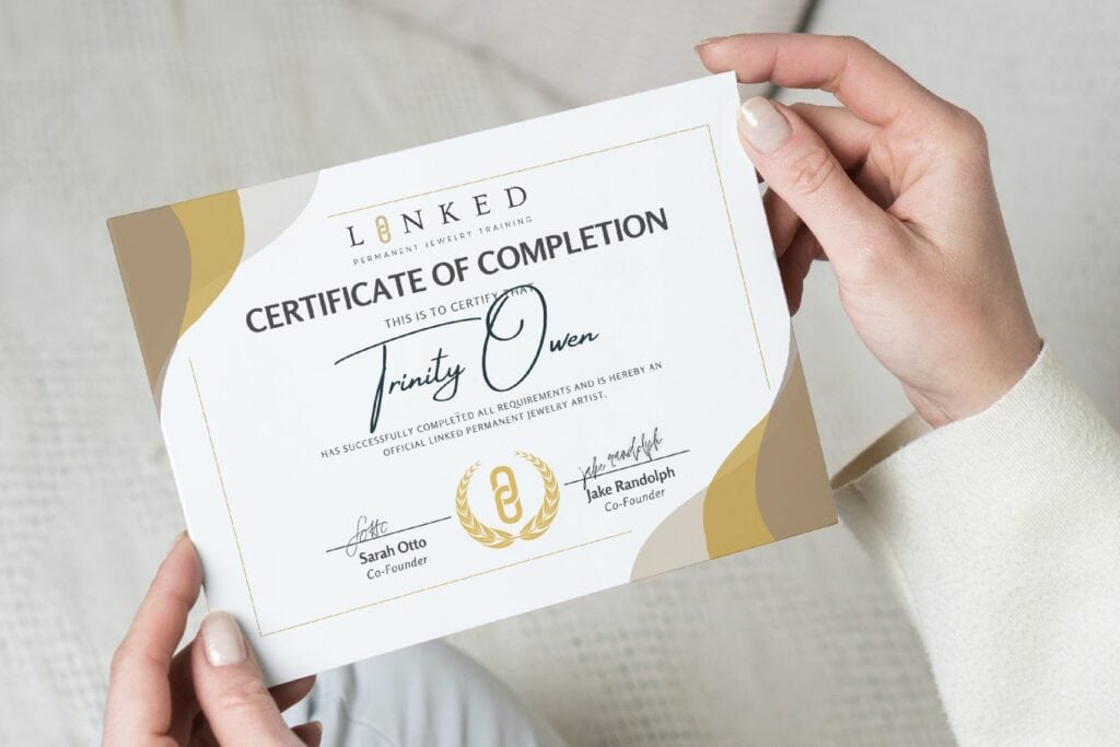 Trinity Owen's LINKED Permanent Jewelry Training certificate of completion